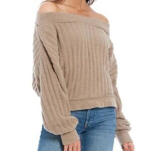 Free People Plush Chenile Fluffy Ribbed Taupe Sweater XS